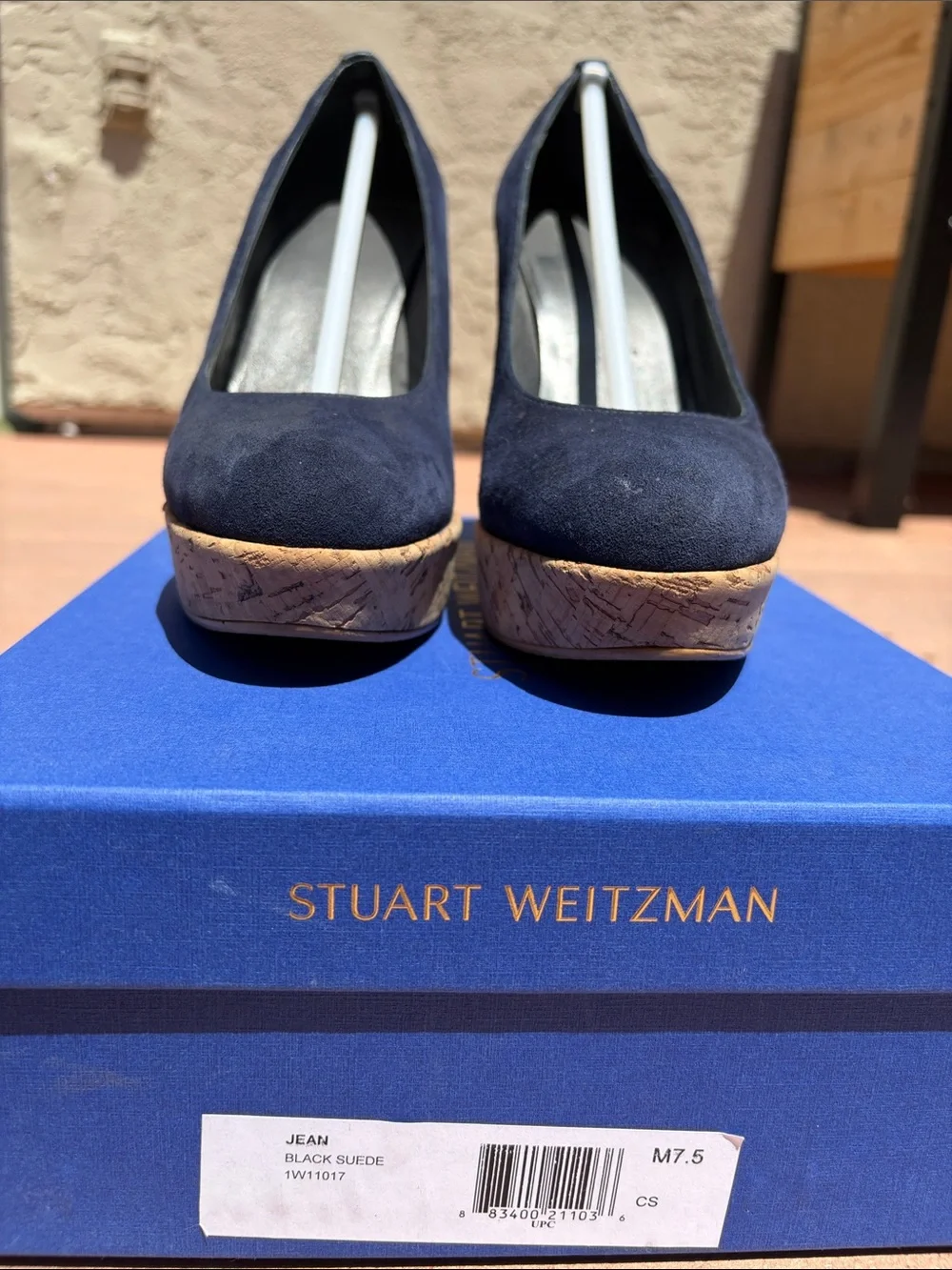 Stuart Weitzman Navy Suede Cork Wedge Pumps - Picture 2 of 8